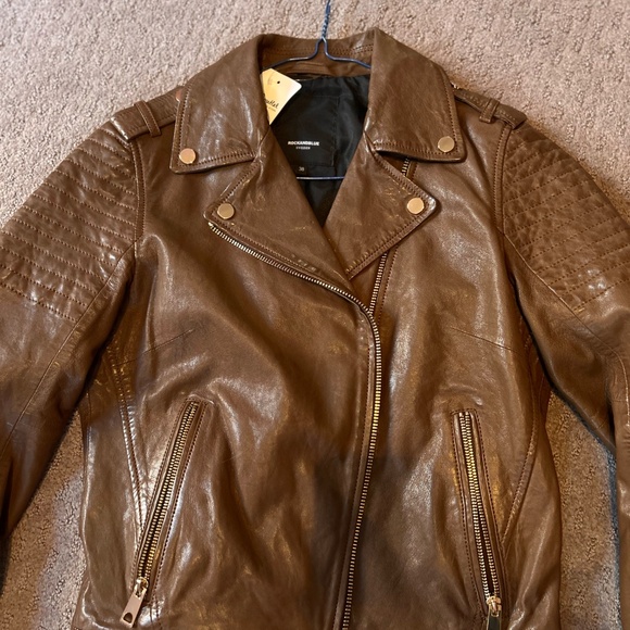 Brown Leather Jacket, Size Small, ROCKANDBLUE - Picture 2 of 7